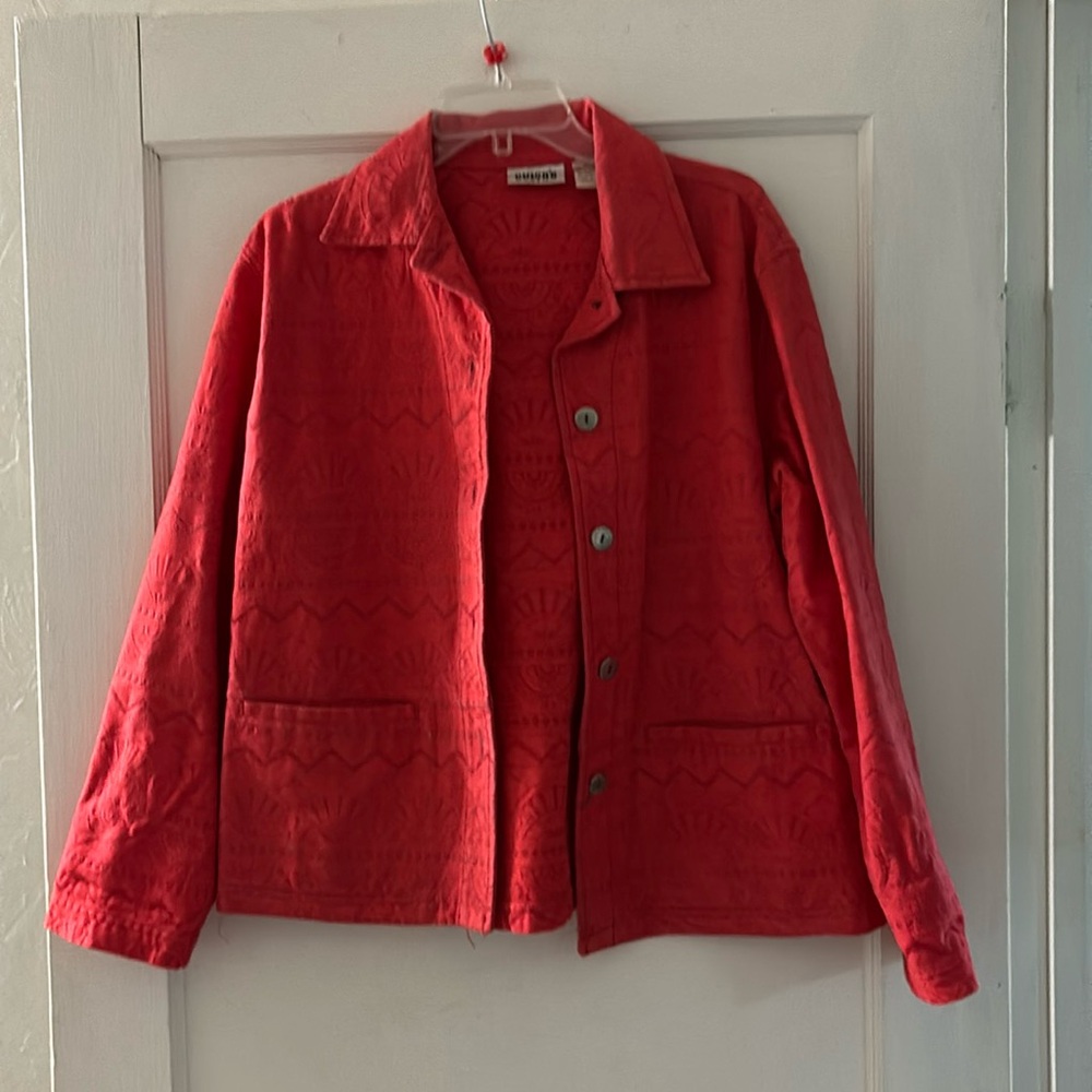 Chicos embroidered denim jacket size one